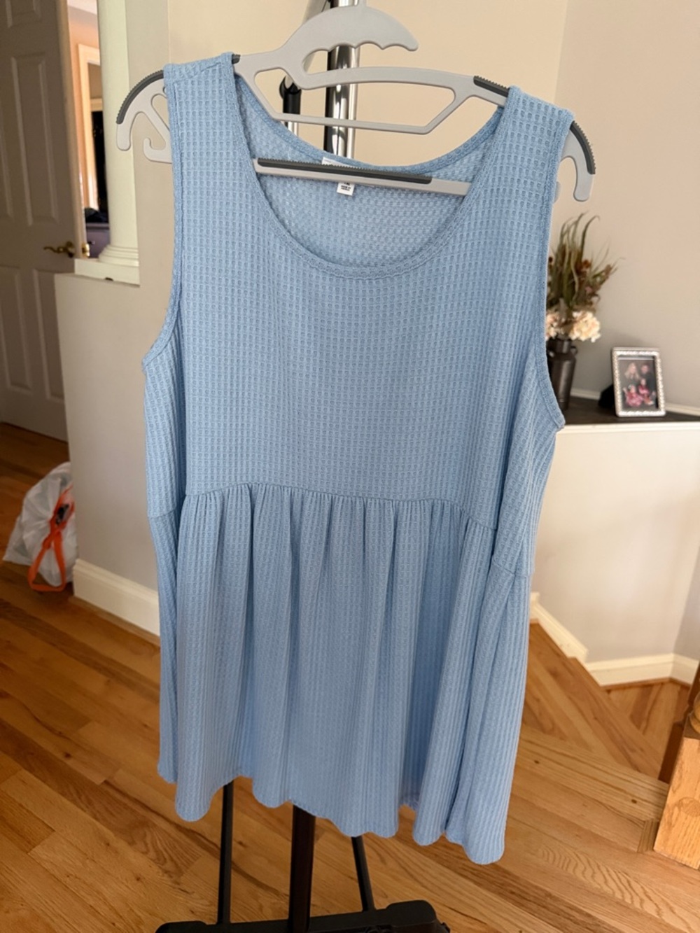 Chic Soul Light Blue Sleeveless Waffle Knit Babydoll Tank
